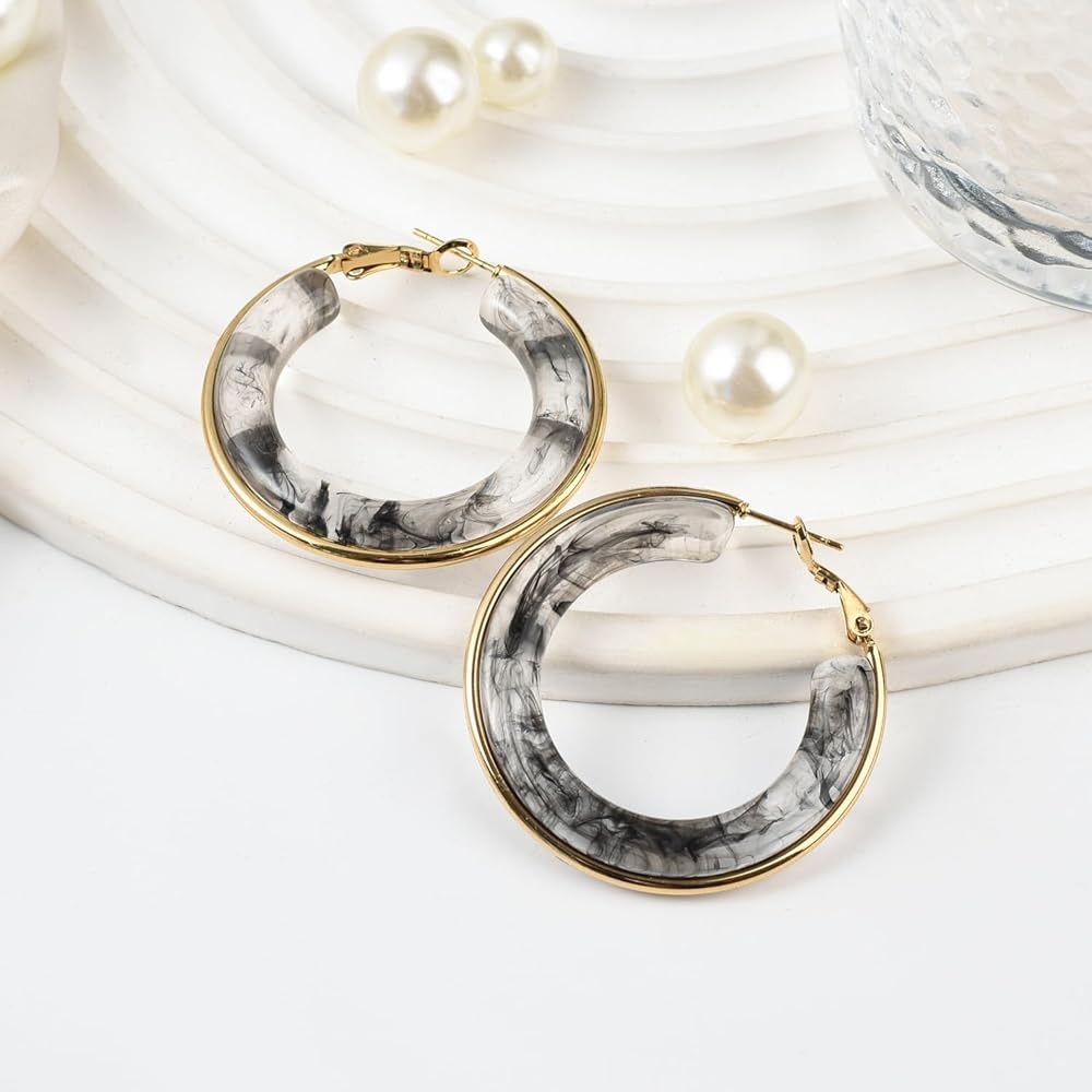 Marble Accented 18k Gold-Plated Stainless Steel Hoop Earrings